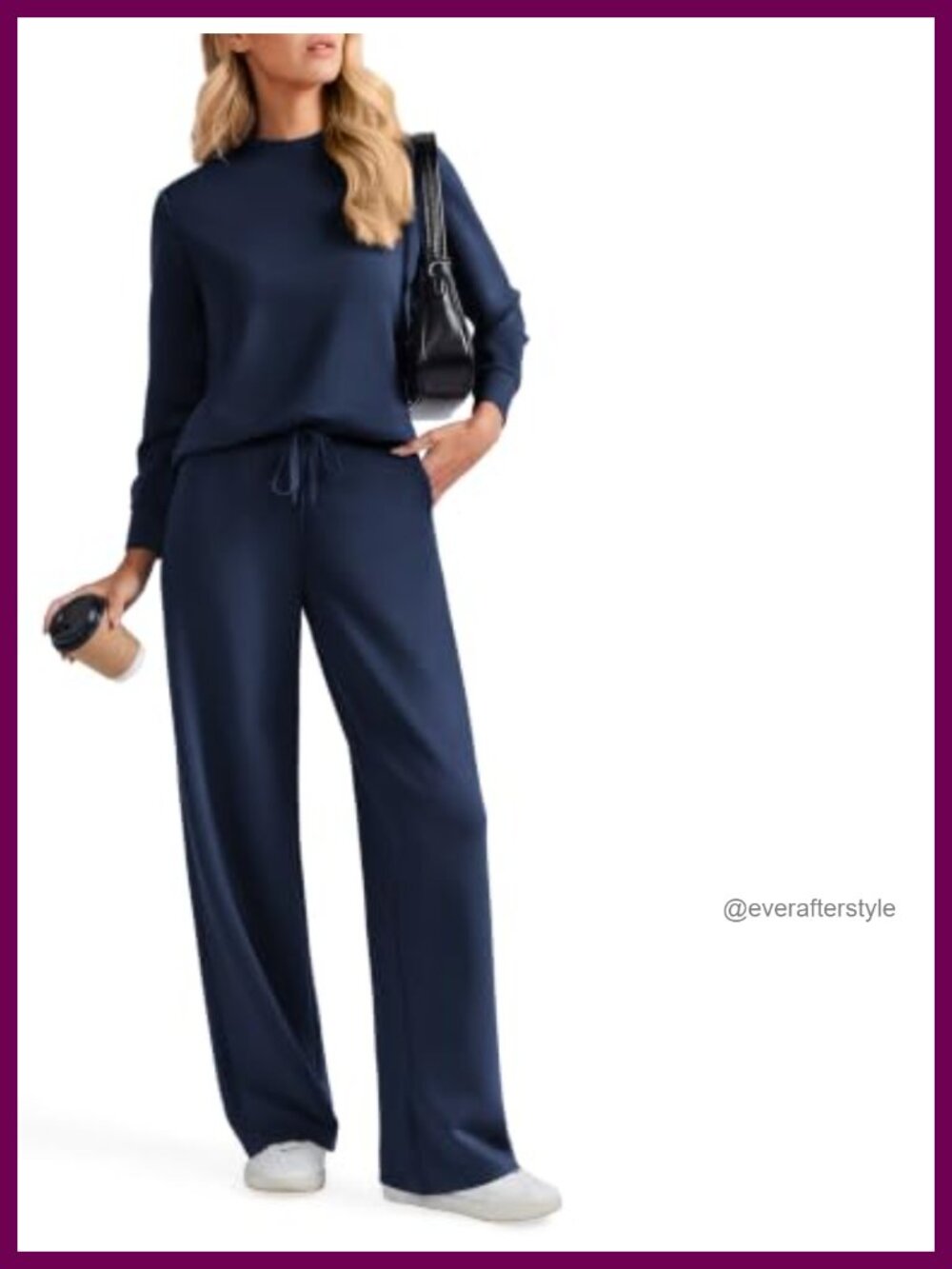 PINSPARK Women's 2 Piece Wide Leg Pants Lounge Set Mock Neck Sweatsuit